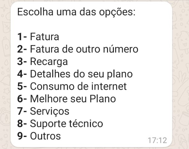 Notificações e menu Whatsapp